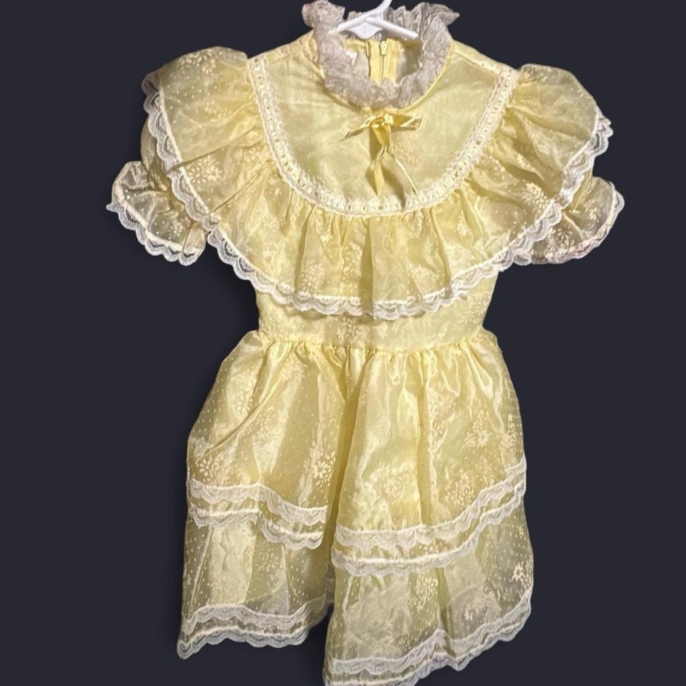 Vintage Yellow Lace Ruffle Dress